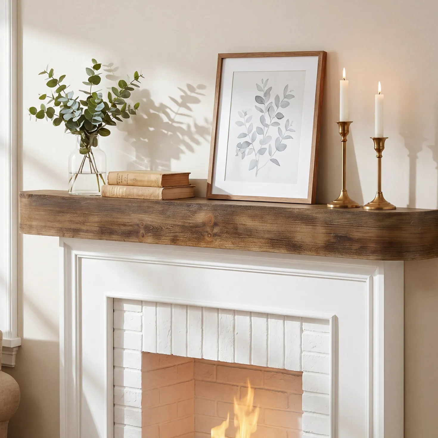 71" Fireplace Mantel, Solid Wood Floating Shelf, Wall Mounted Mantel for Over Fireplace