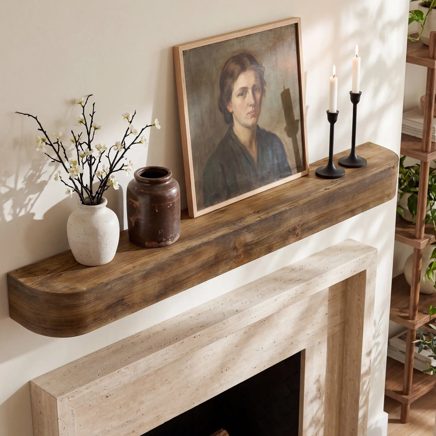 71" Fireplace Mantel, Solid Wood Floating Shelf, Wall Mounted Mantel for Over Fireplace