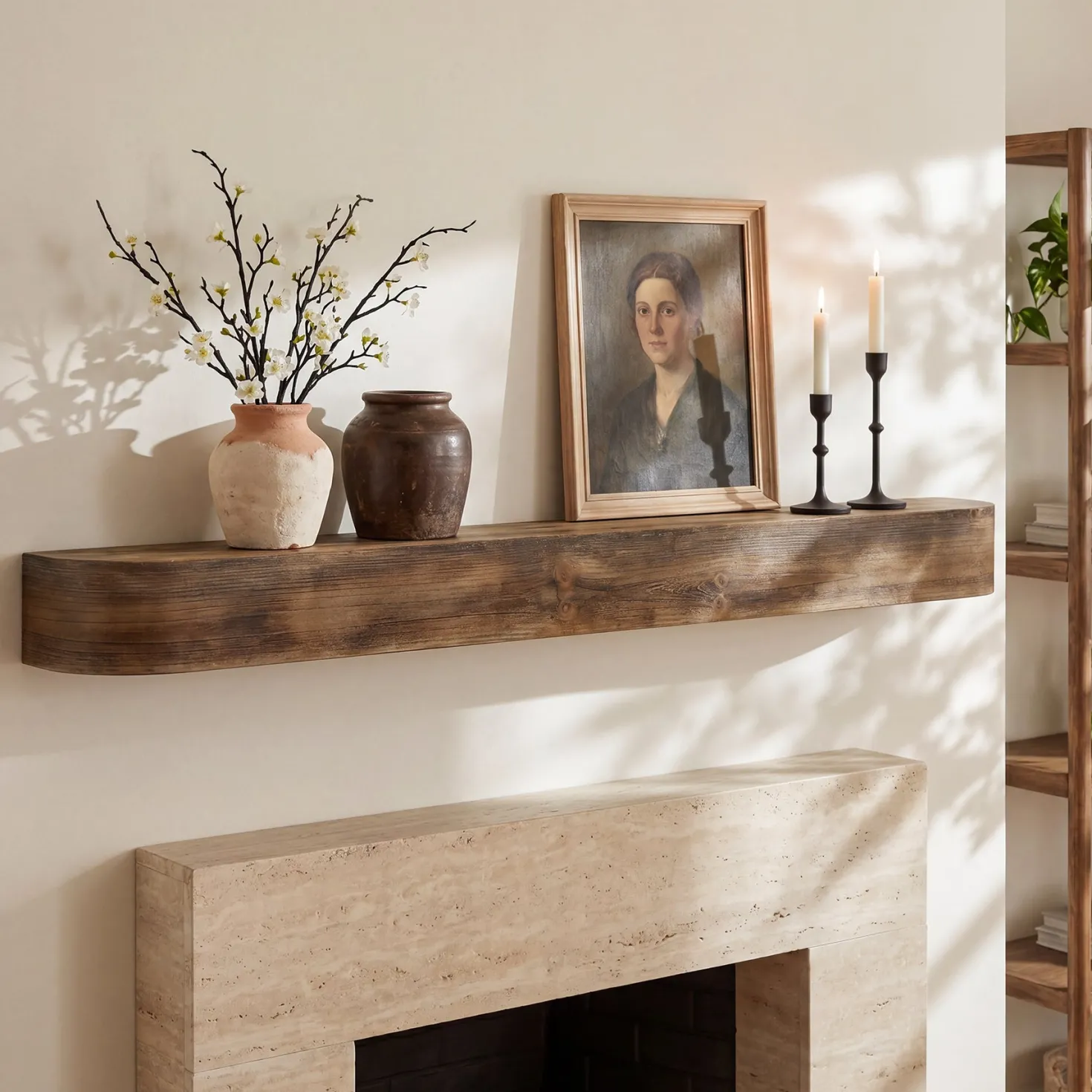71" Fireplace Mantel, Solid Wood Floating Shelf, Wall Mounted Mantel for Over Fireplace