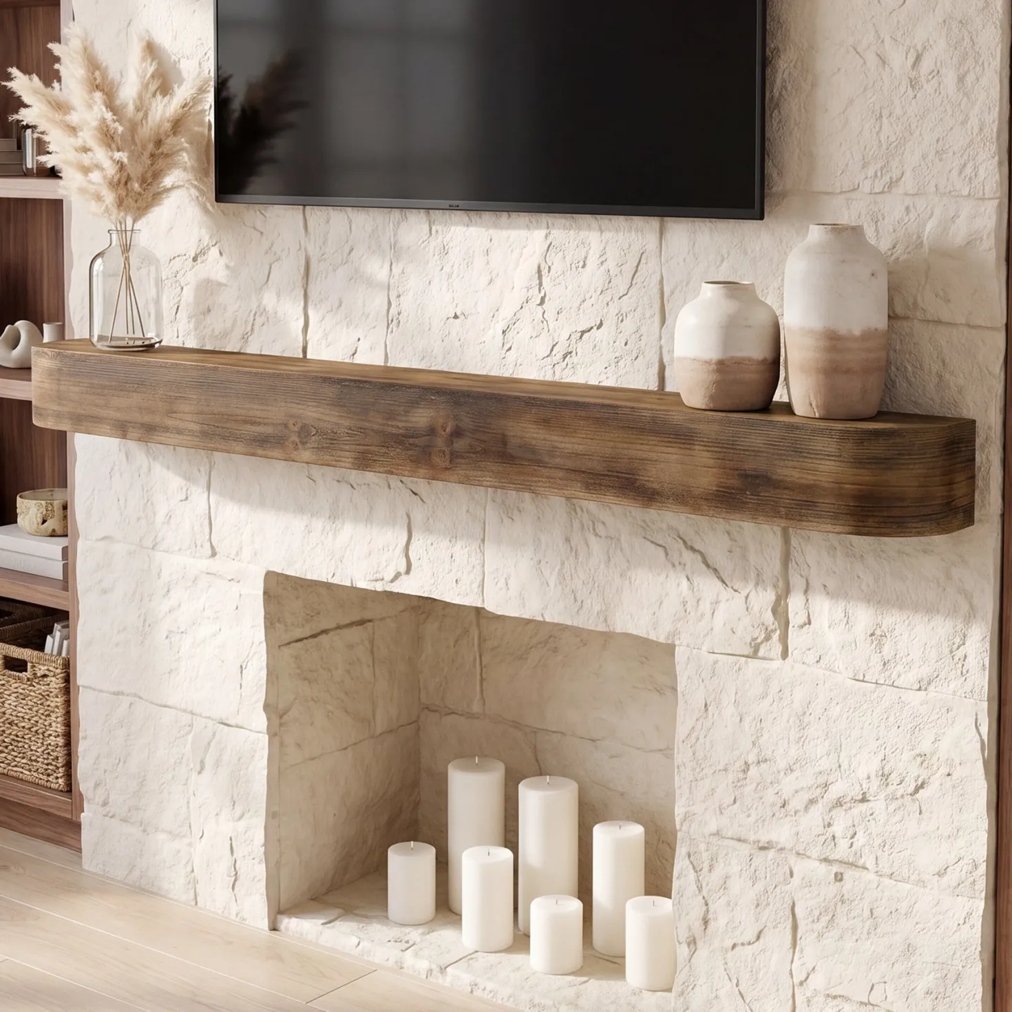 71" Fireplace Mantel, Solid Wood Floating Shelf, Wall Mounted Mantel for Over Fireplace