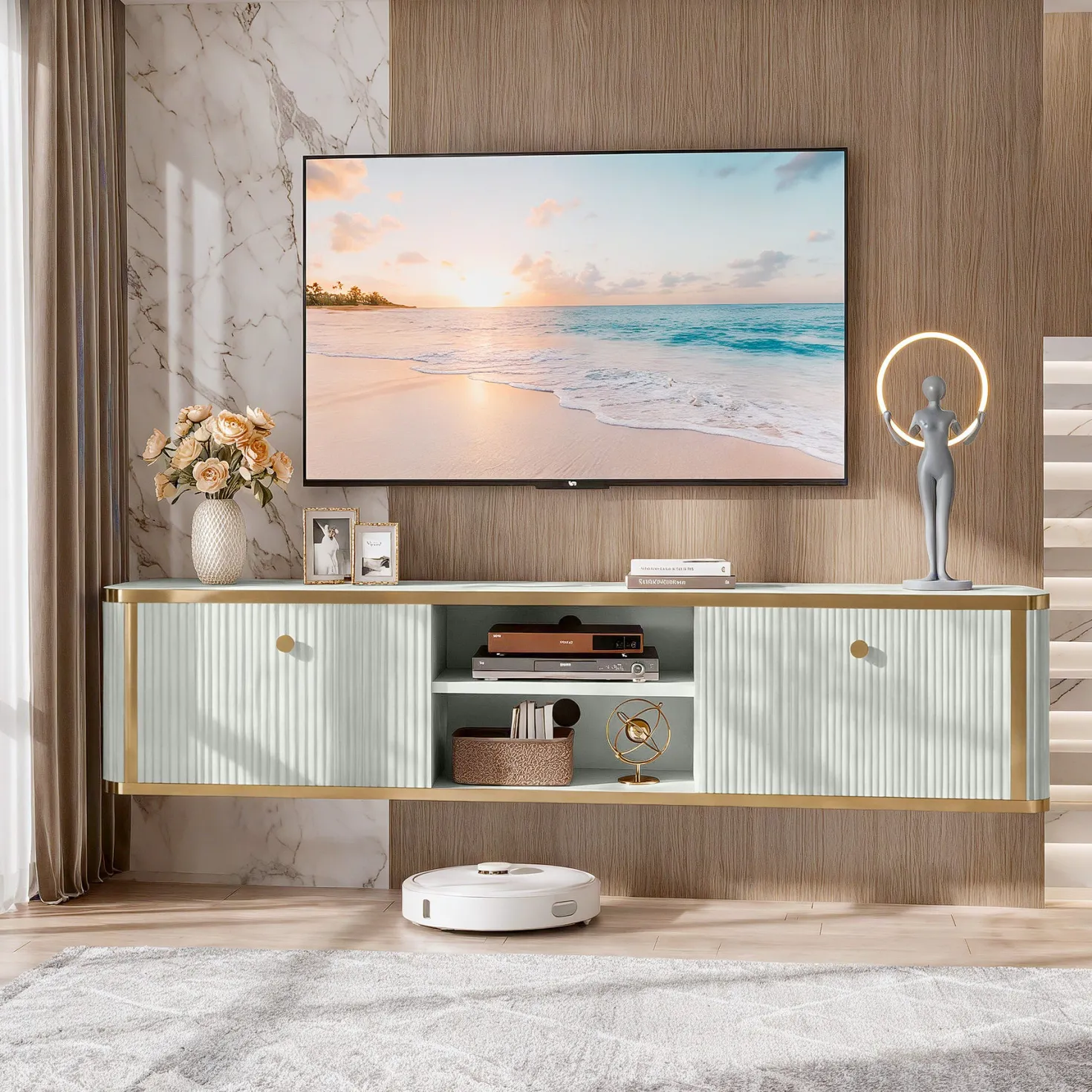55" Floating TV Stand with 2 Drawers, Wall Mounted Entertainment Center for Living Room