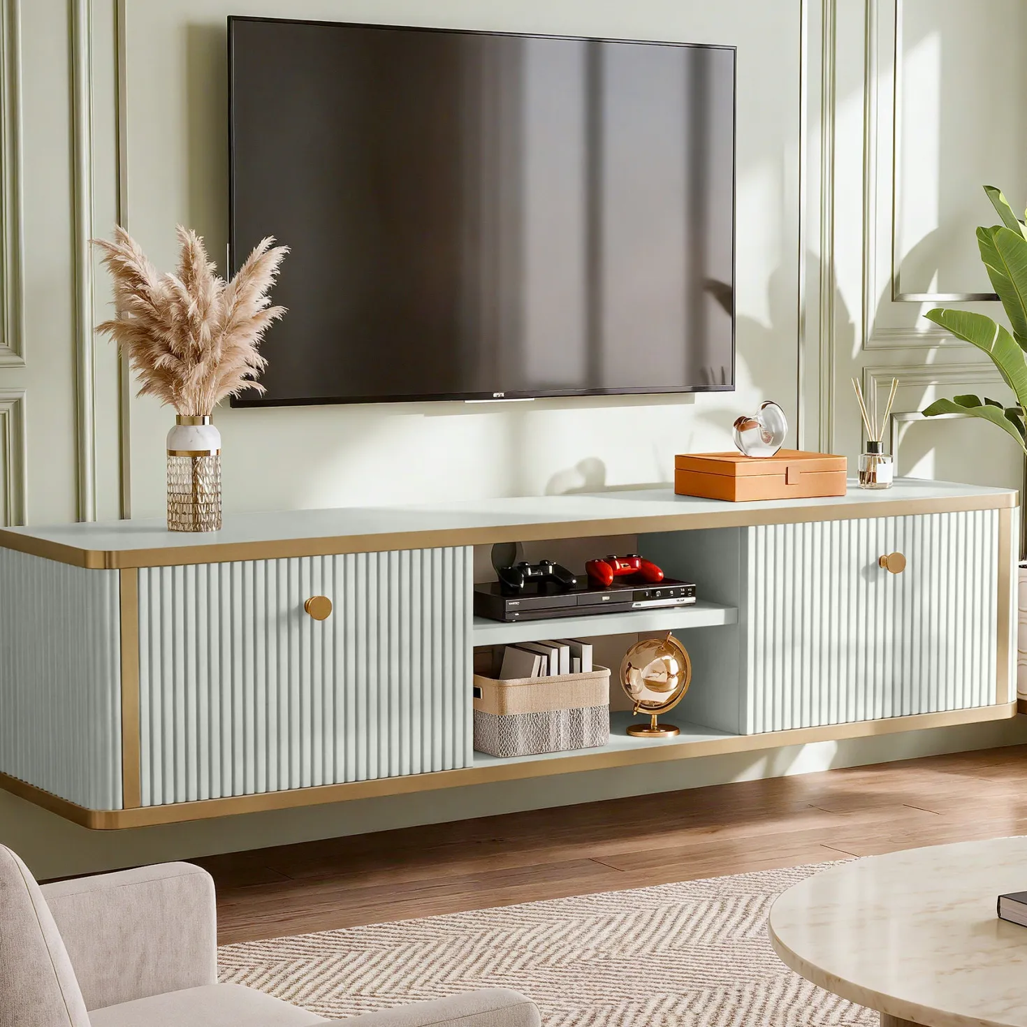 55" Floating TV Stand with 2 Drawers, Wall Mounted Entertainment Center for Living Room