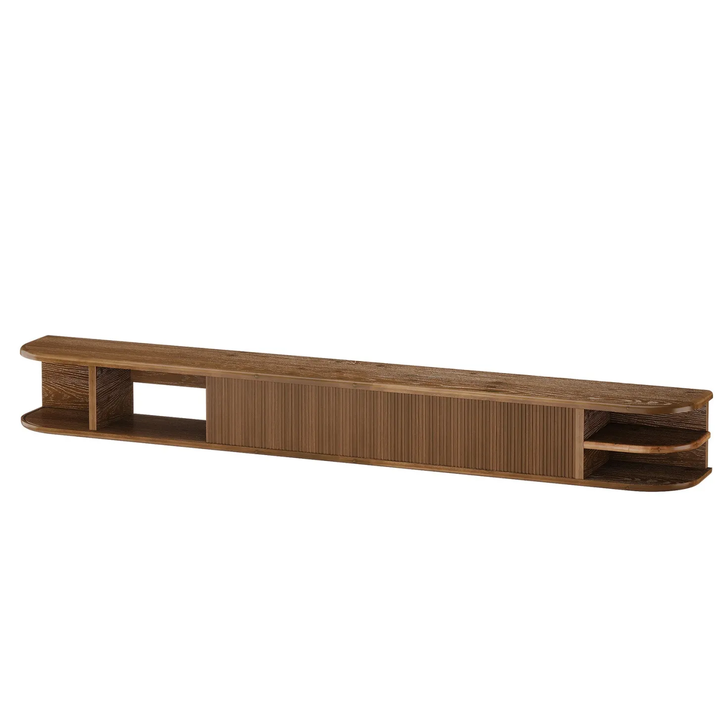 71" Floating TV Stand with Fluted Doors, Solid Wood Media Console with Cable Management for 50-90" TVs