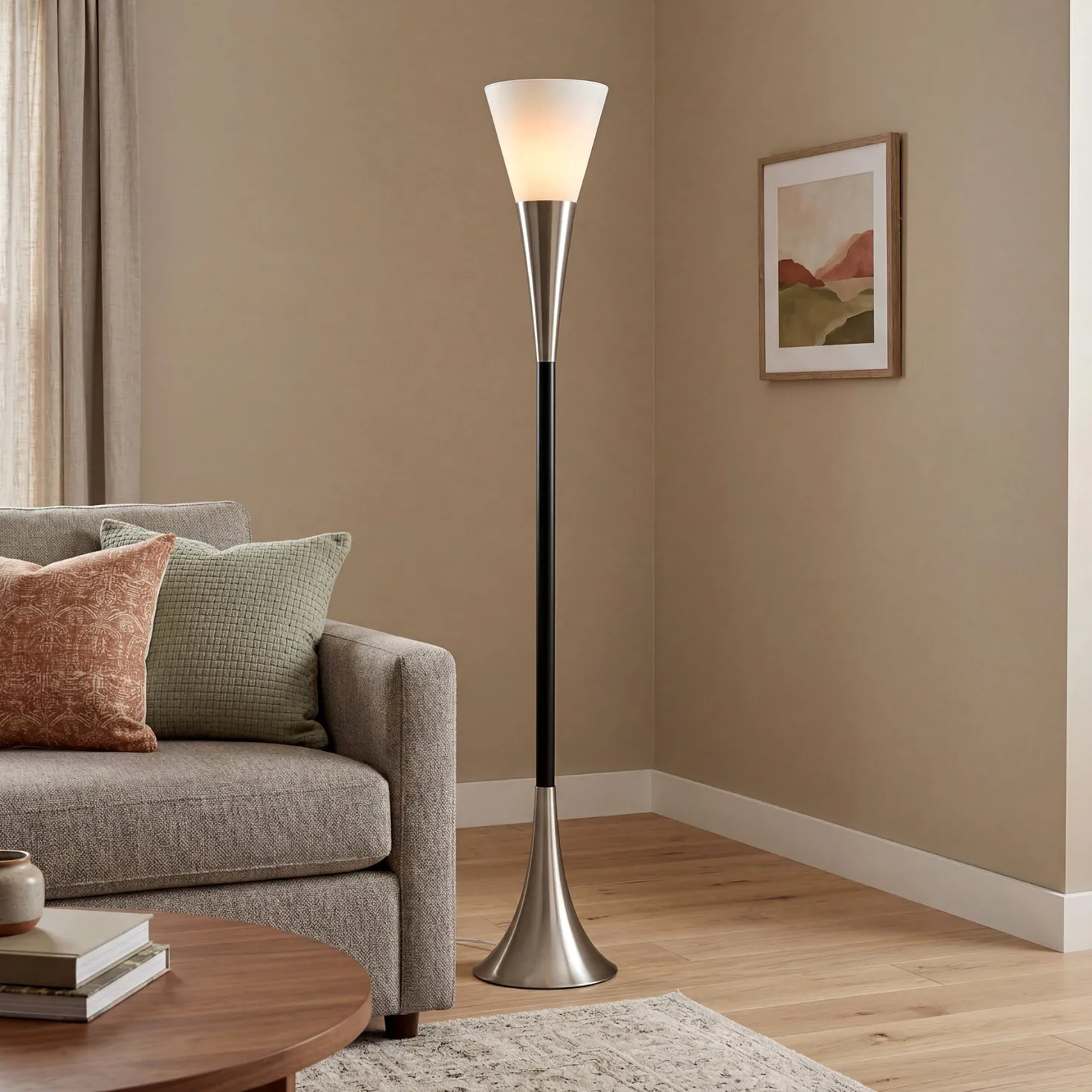 72.8" Floor Lamp with Sandblasted Glass Lampshade & Foot Pedal Switch