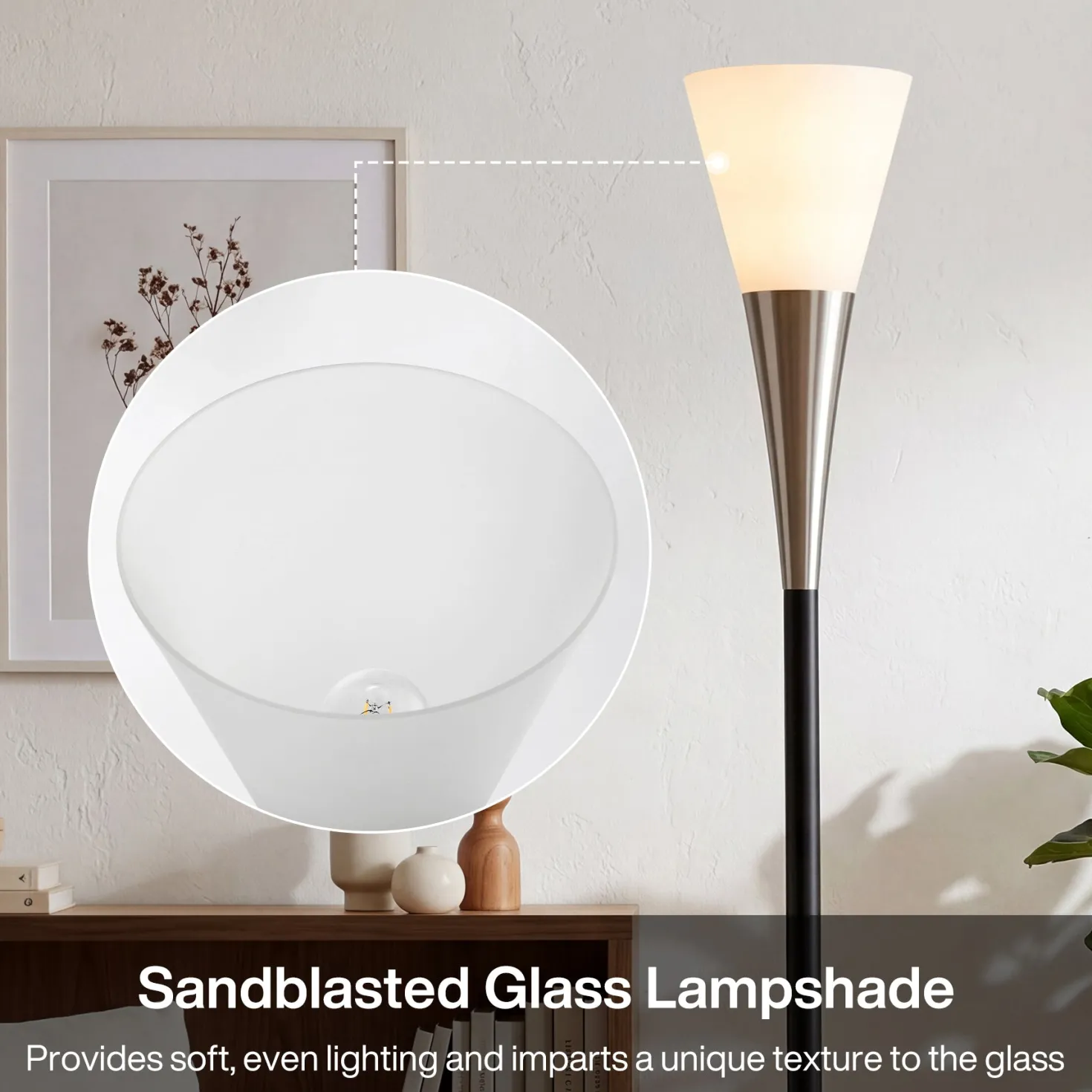 72.8" Floor Lamp with Sandblasted Glass Lampshade & Foot Pedal Switch