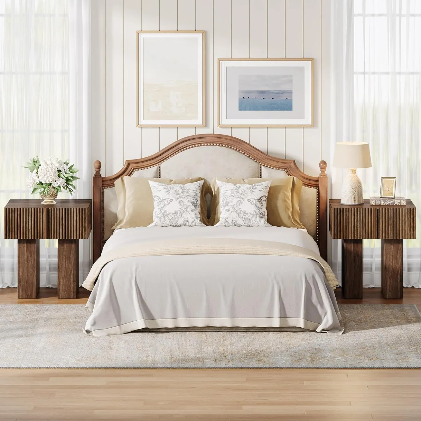 19.6" Fluted Nightstand, Wooden Bedside Table with Storage Drawer