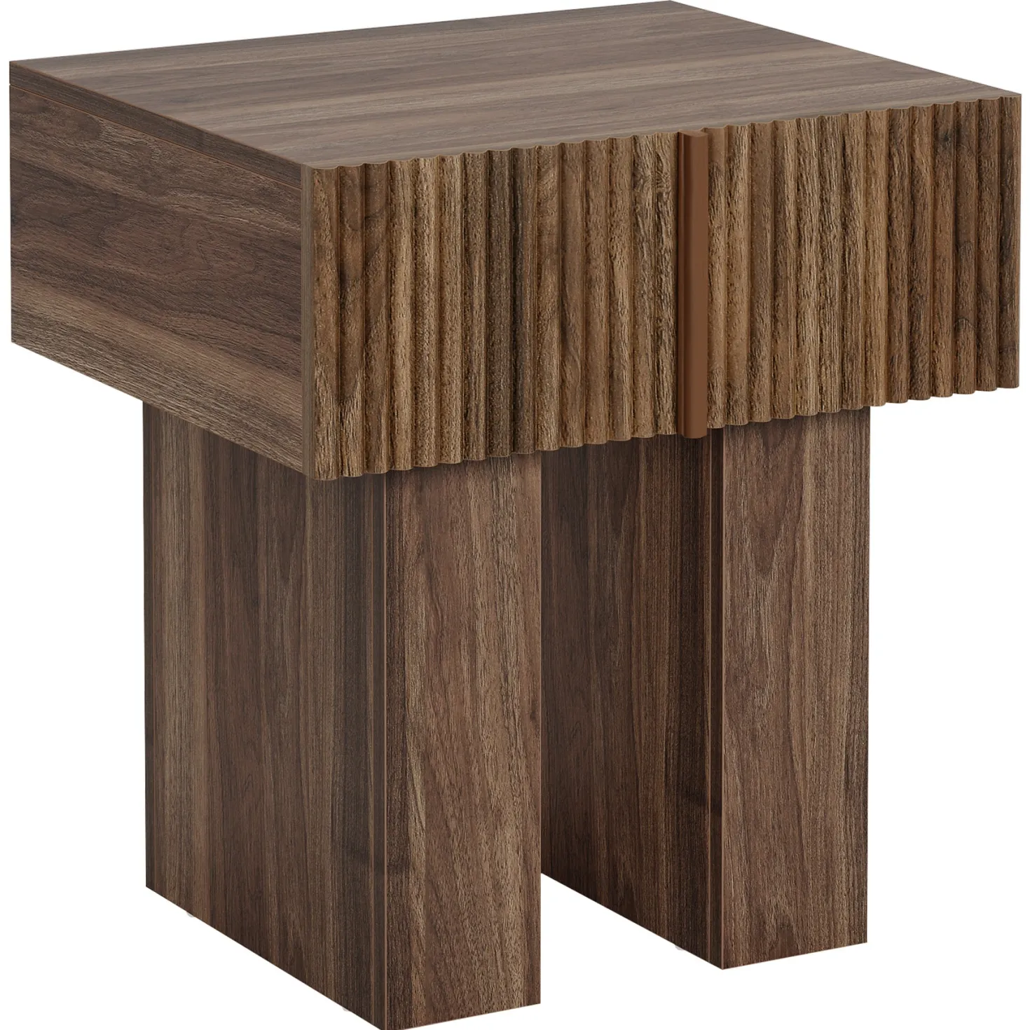 19.6" Fluted Nightstand, Wooden Bedside Table with Storage Drawer