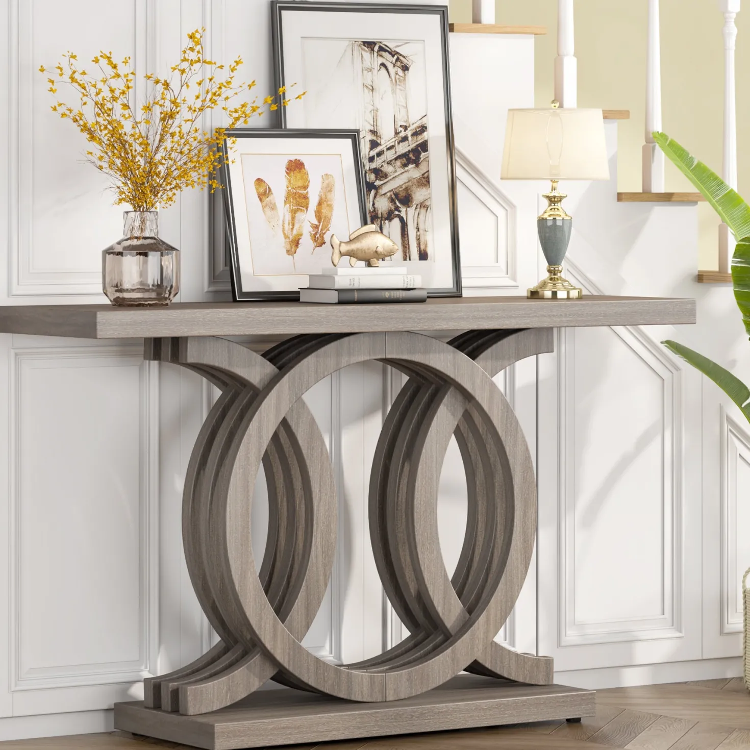 55" Geometric Console Table for Entryway and Living Room