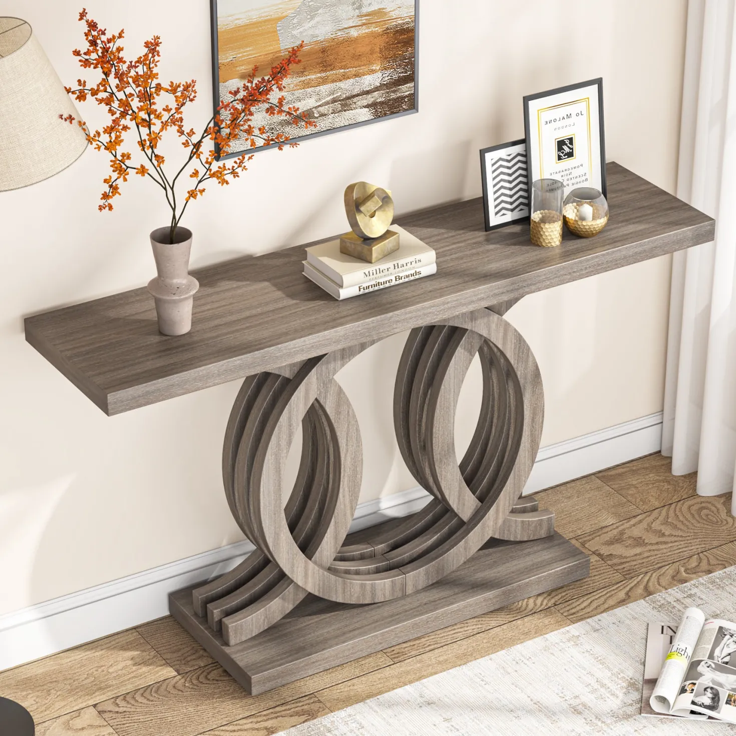 55" Geometric Console Table for Entryway and Living Room
