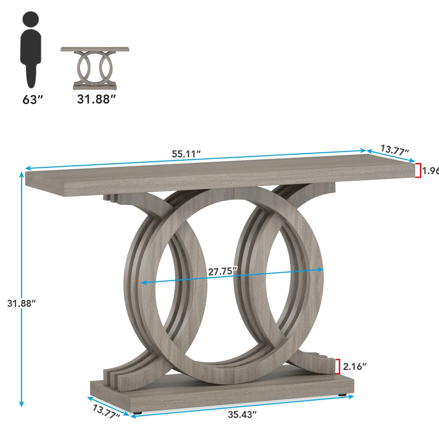 55" Geometric Console Table for Entryway and Living Room