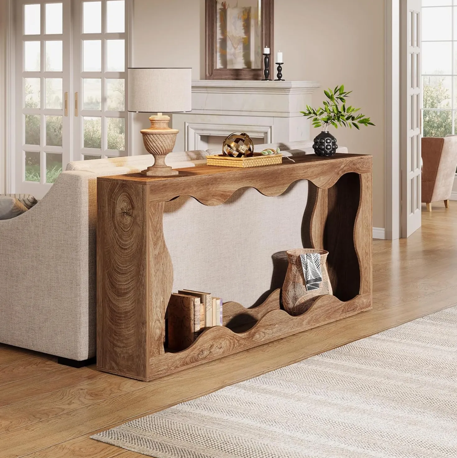 63 Inch Farmhouse Console Table with Storage, Narrow Sofa Table for Living Room and Entryway
