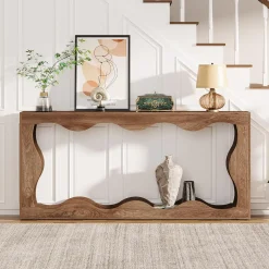 63 Inch Farmhouse Console Table with Storage, Narrow Sofa Table for Living Room and Entryway