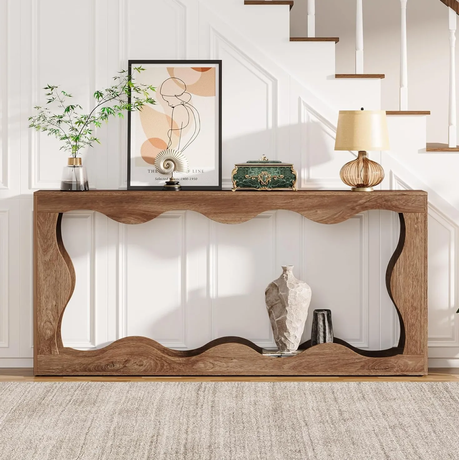 63 Inch Farmhouse Console Table with Storage, Narrow Sofa Table for Living Room and Entryway
