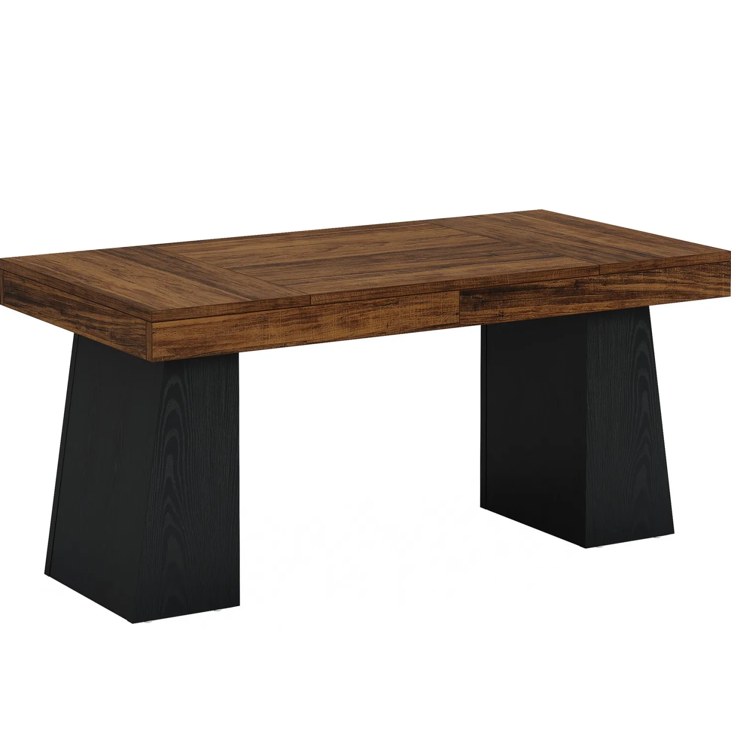 55 Inch Farmhouse Double Pedestal Dining Table, Rectangular Table for 4-6 in Small Spaces
