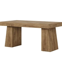 55 Inch Farmhouse Double Pedestal Dining Table, Rectangular Table for 4-6 in Small Spaces