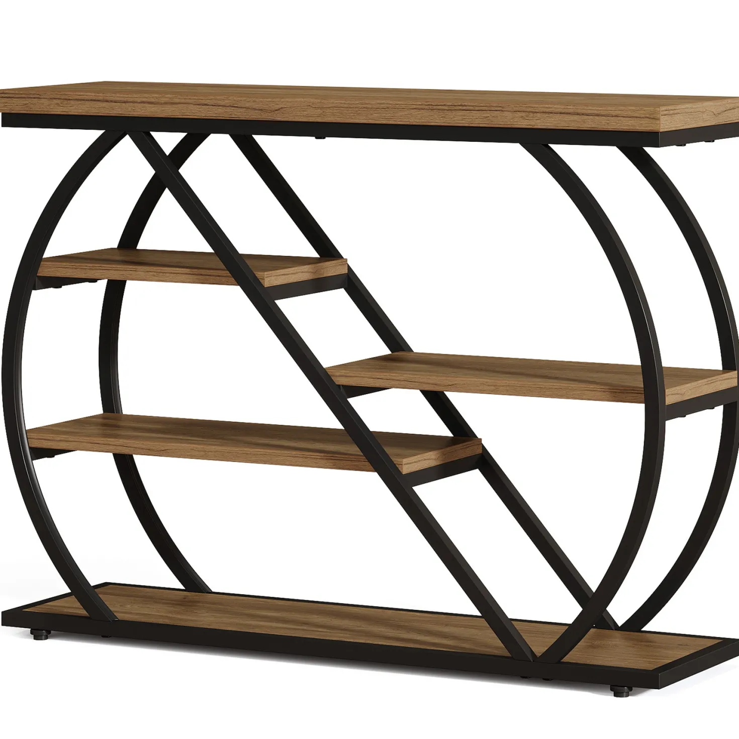 41.3" Industrial Console Table with 5 Staggered Shelves, Arched Metal Frame Entryway & Sofa Table