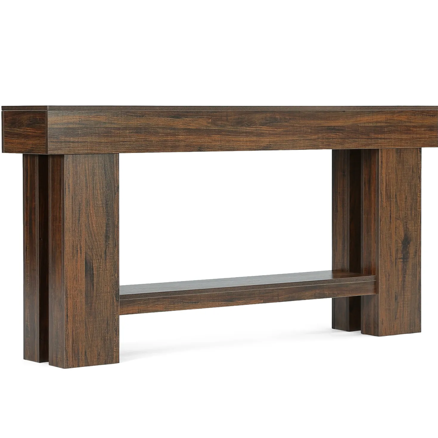 63" Industrial Console Table with Storage Shelf, 2-Tier Sofa Table for Behind Couch