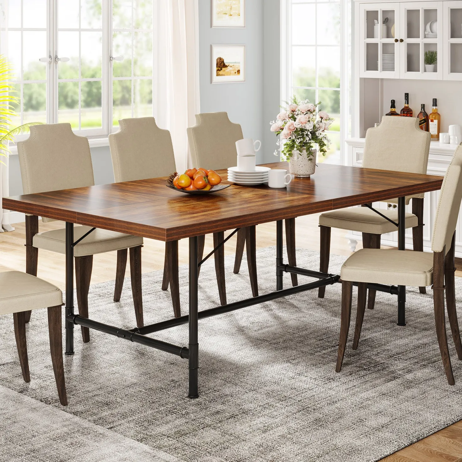 70.8" Industrial Dining Table, Rectangle Kitchen Table for 6-8 People