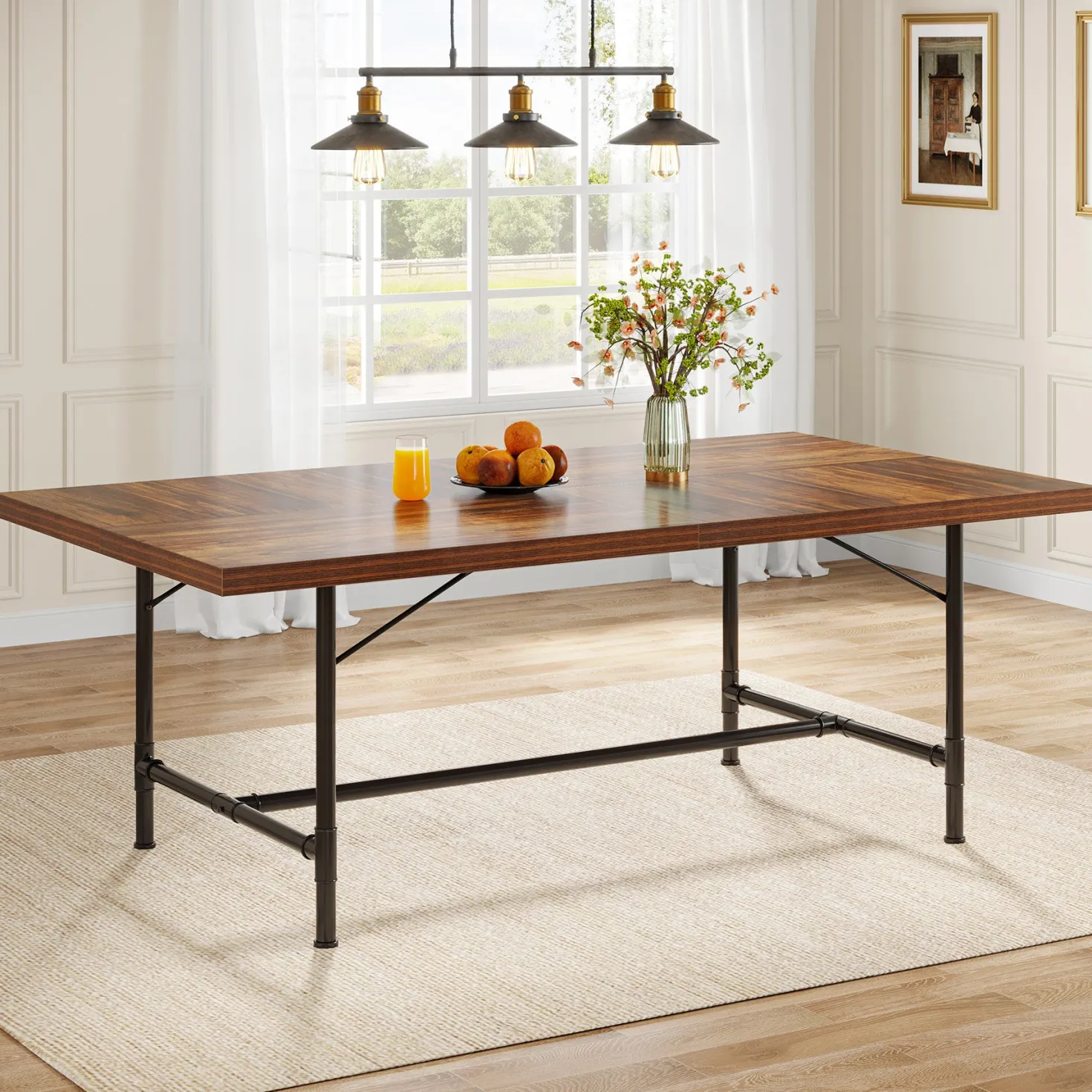 70.8" Industrial Dining Table, Rectangle Kitchen Table for 6-8 People