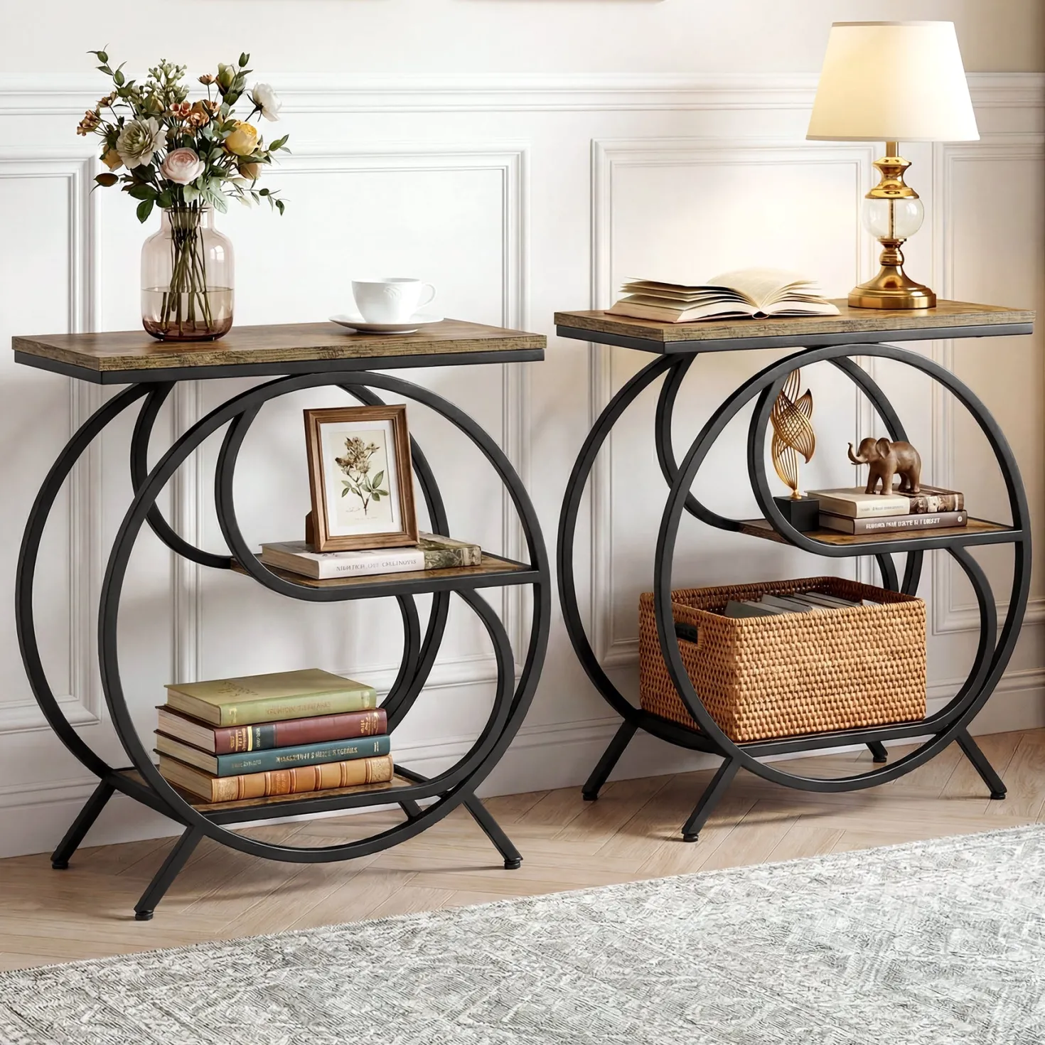 23.62" Industrial 3-Tier End Table, Rustic Brown Rectangle Side Table
