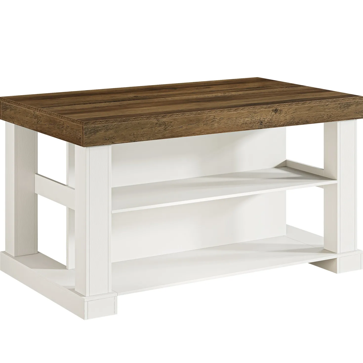 55" Kitchen Island, Farmhouse Stationary Island Unit with 2-Tier Storage