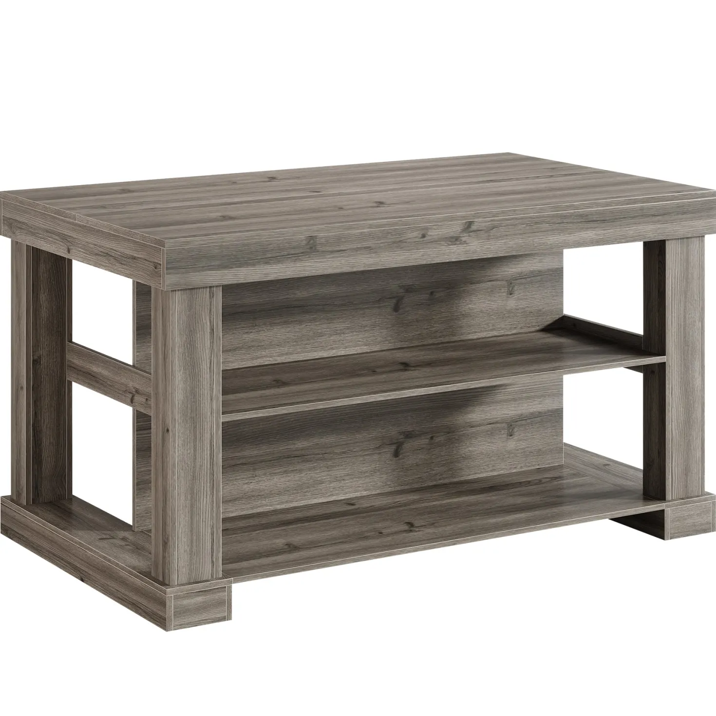 55" Kitchen Island, Farmhouse Stationary Island Unit with 2-Tier Storage