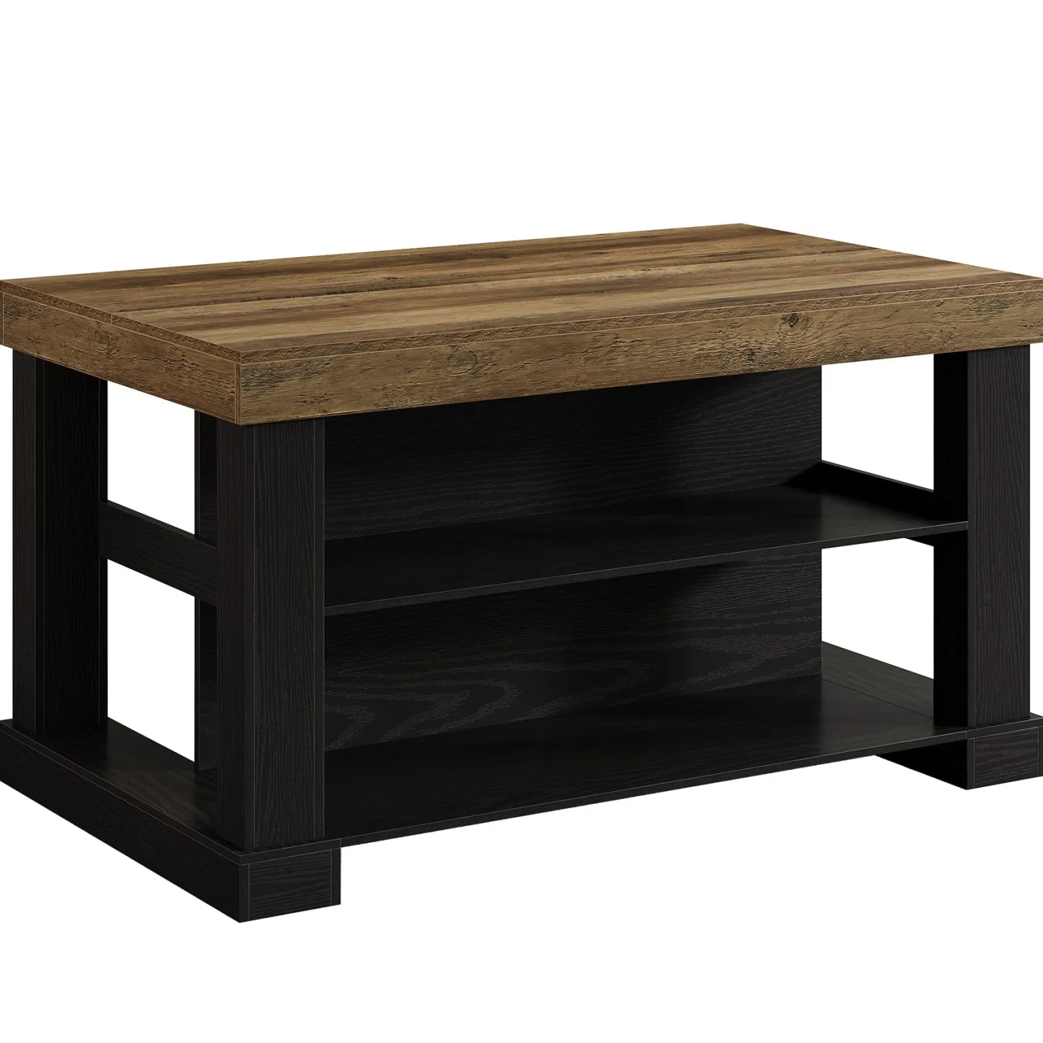 55" Kitchen Island, Farmhouse Stationary Island Unit with 2-Tier Storage