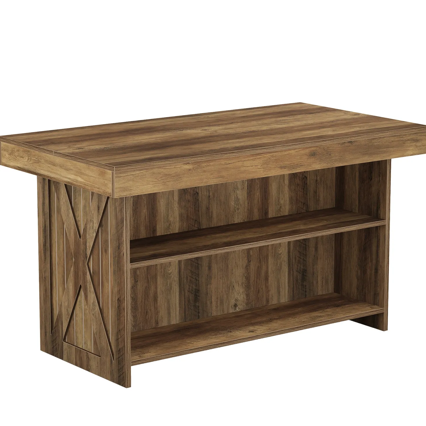 55" Kitchen Island with Storage Shelves, Farmhouse Island Table for Dining Room