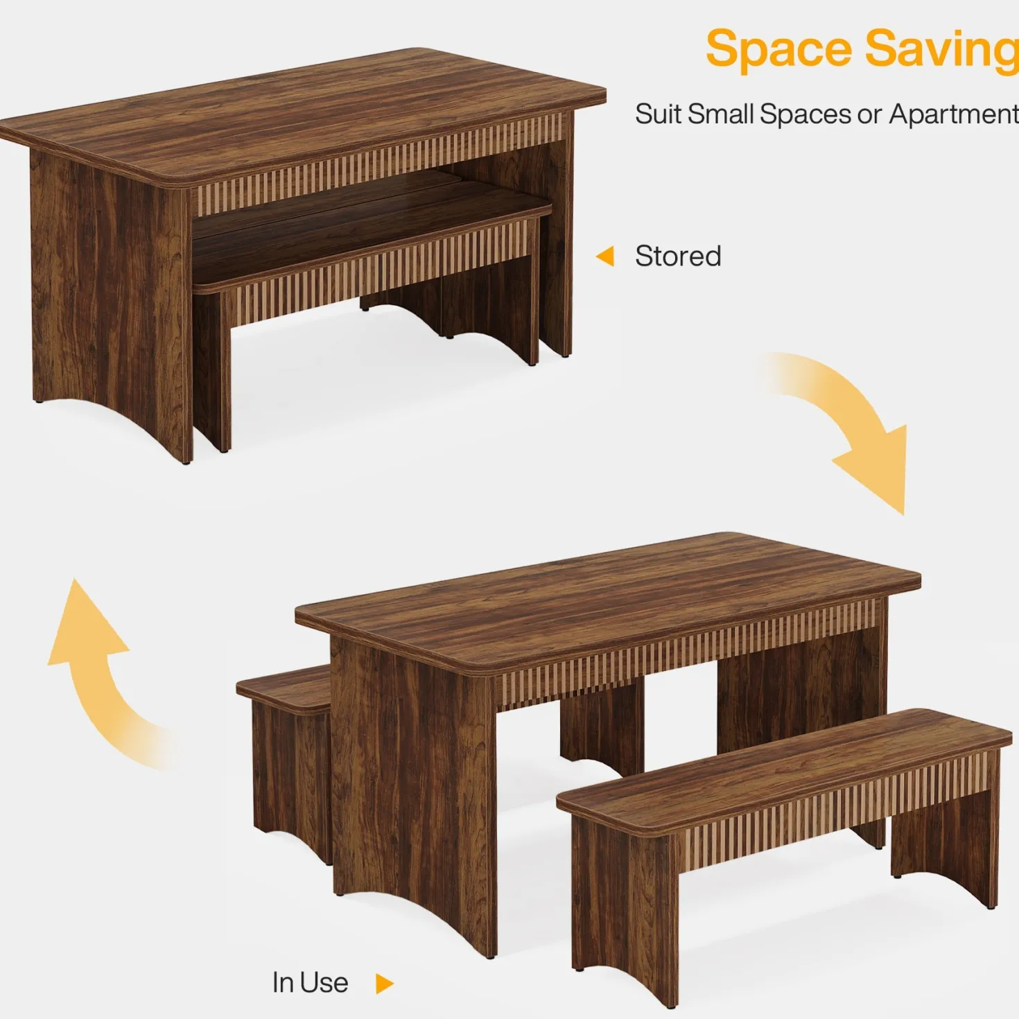55" Kitchen Table with 2 Benches, 3-Piece Dining Table Set for 4-6 People