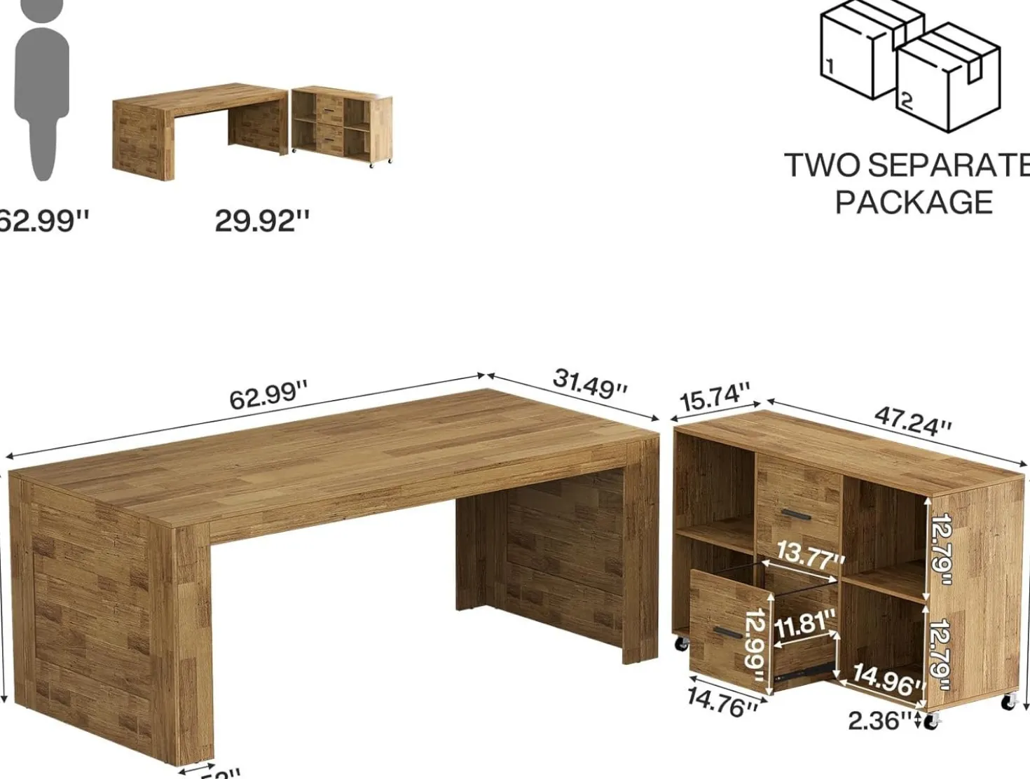 63" L Shaped Desk, Executive Office Desk with with Storage, Large Computer Table with Drawers and Shelves