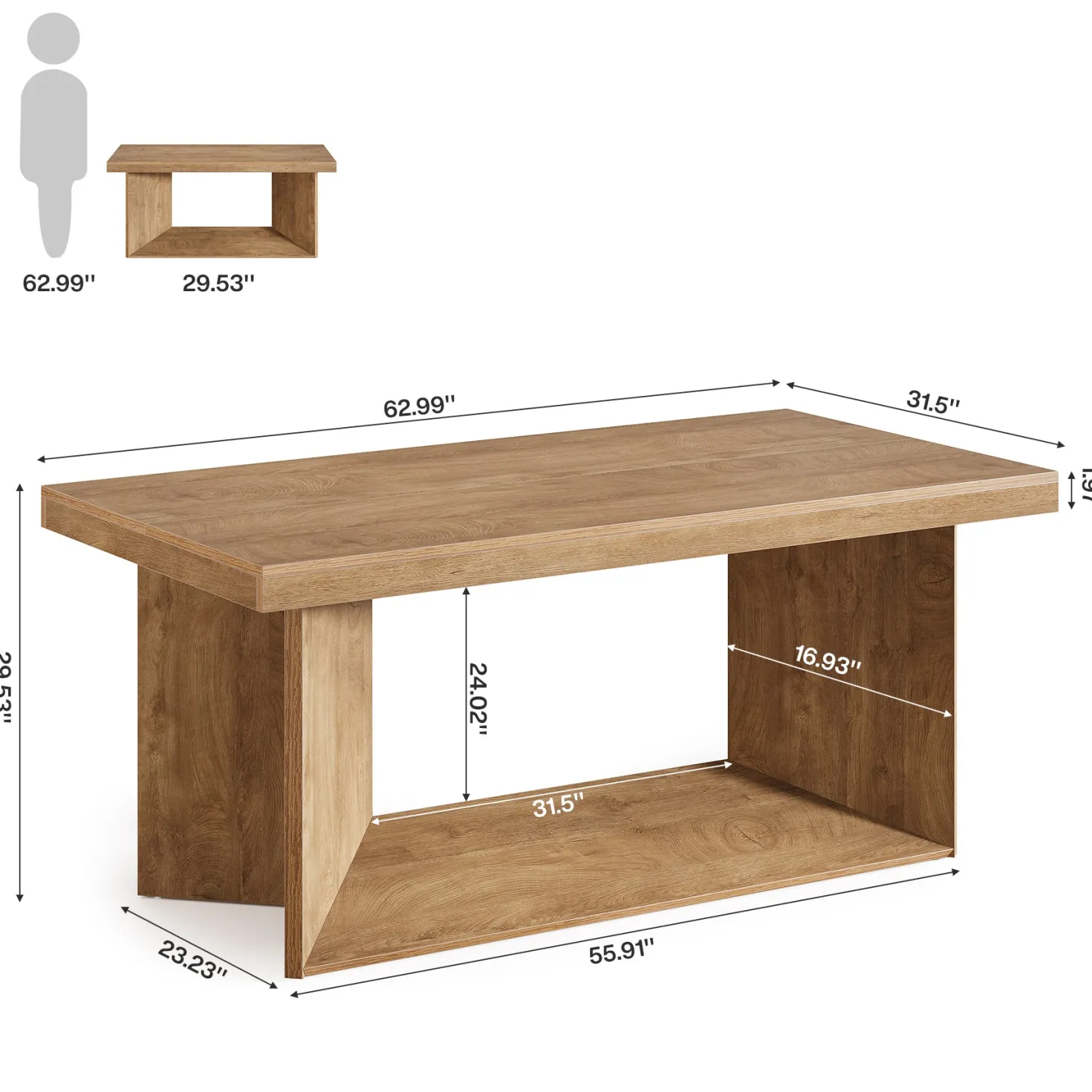 63" Large Executive Desk, Farmhouse Office Computer Desk with Heavy Duty Pedestal