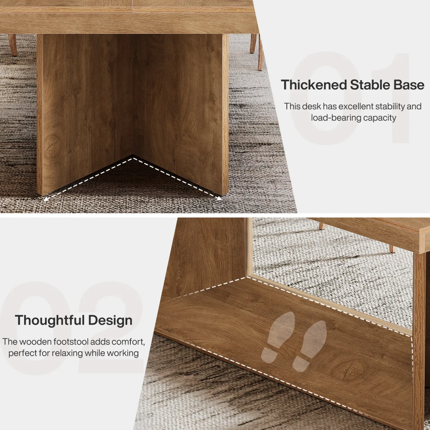 63" Large Executive Desk, Farmhouse Office Computer Desk with Heavy Duty Pedestal