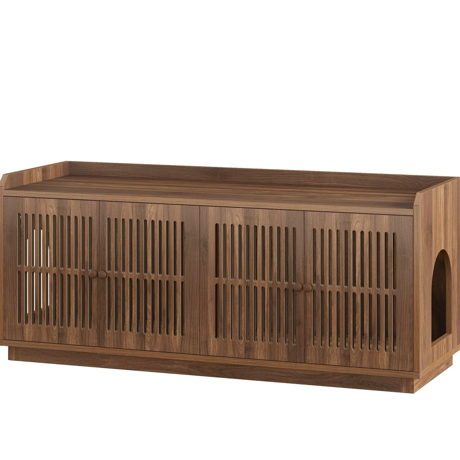55" Litter Box Furniture, Cat Litter Box Enclosure with 2 Cabinets and Side Entrance