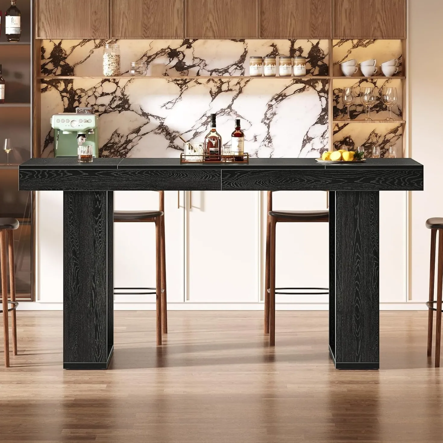 70.9" Long Bar Table, Rectangular Counter Height Pub Table Home Coffee Bar Unit