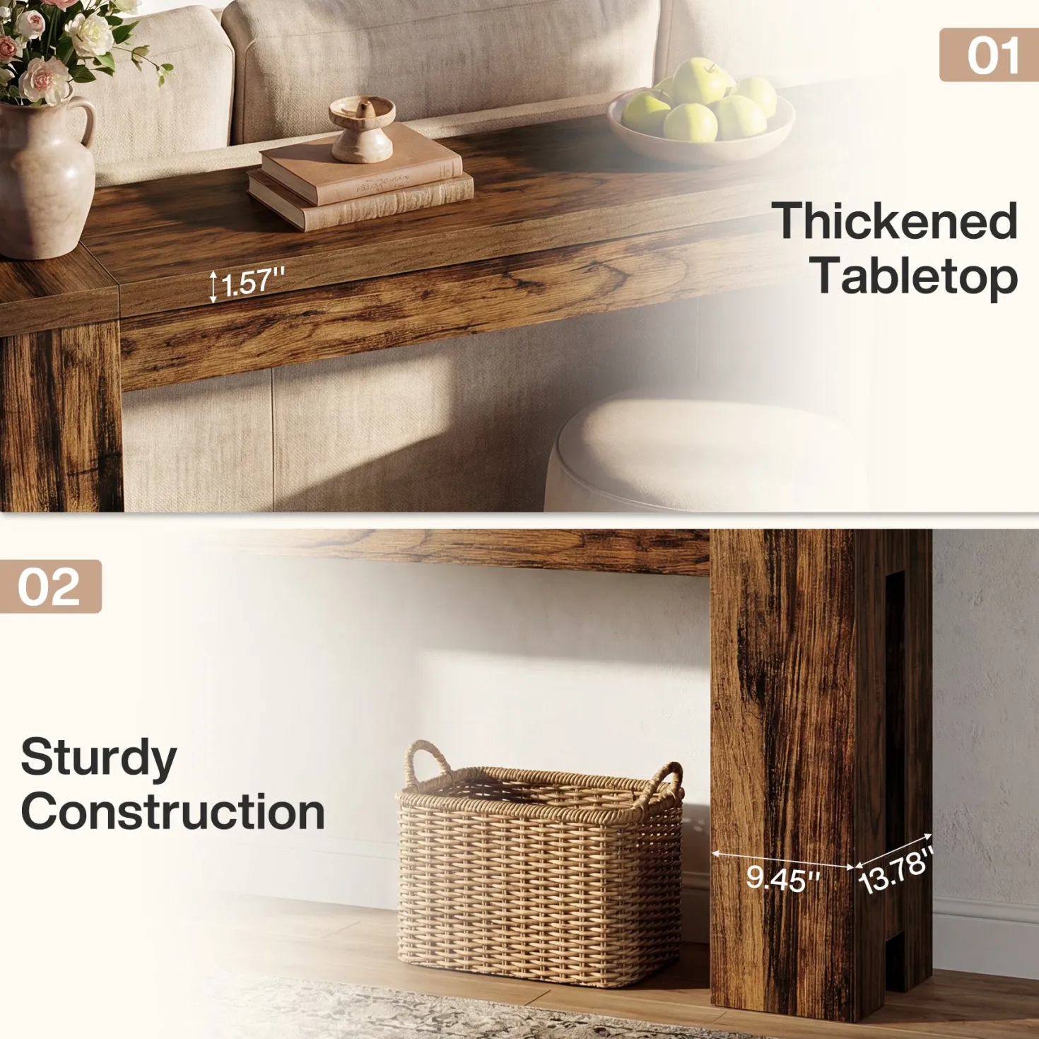 86.6" Long Console Table, Farmhouse Entryway Sofa Table Behind Couch for Hallway