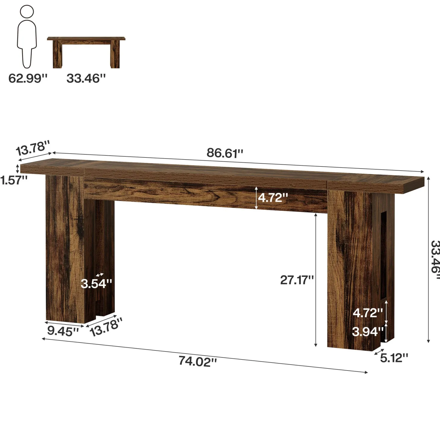 86.6" Long Console Table, Farmhouse Entryway Sofa Table Behind Couch for Hallway