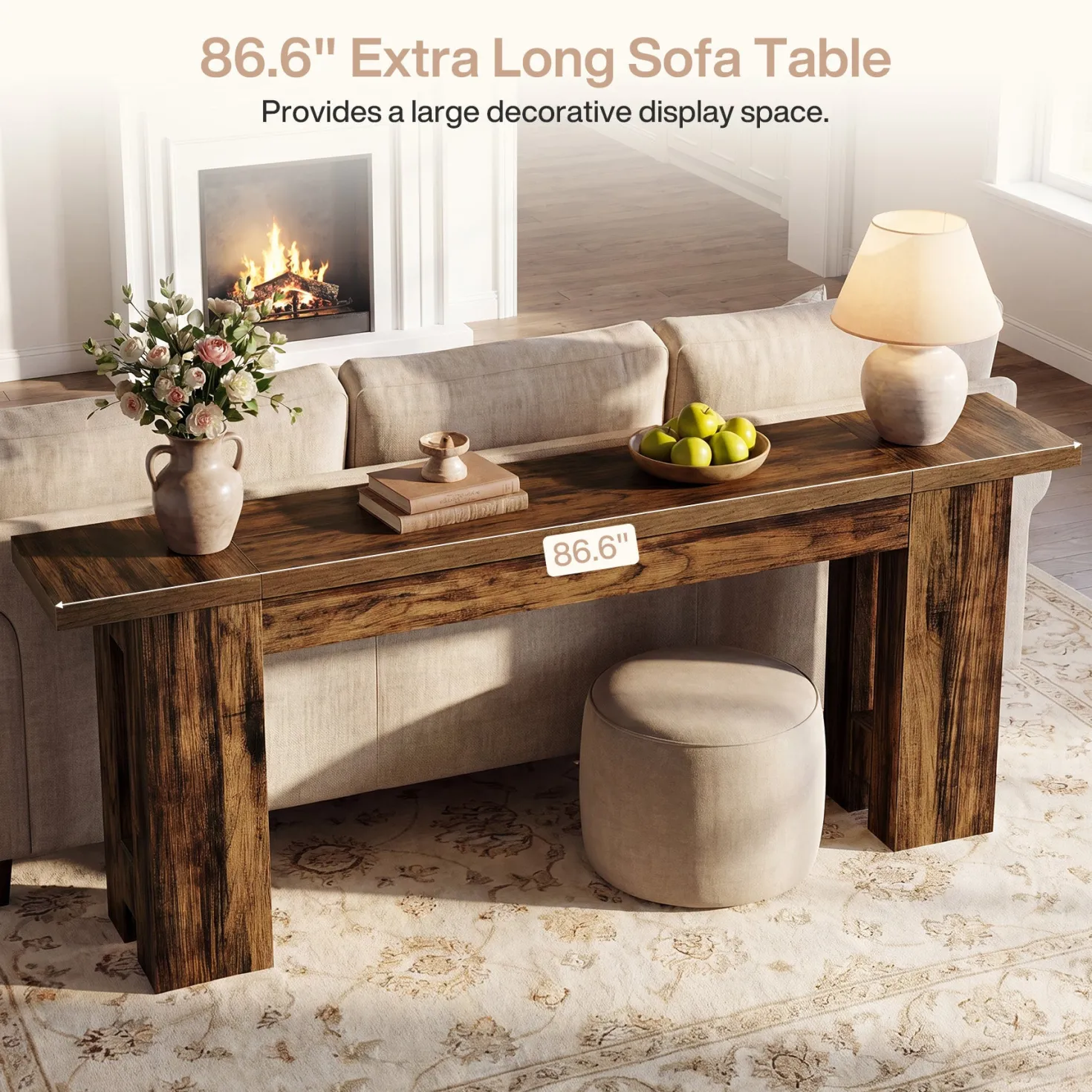 86.6" Long Console Table, Farmhouse Entryway Sofa Table Behind Couch for Hallway