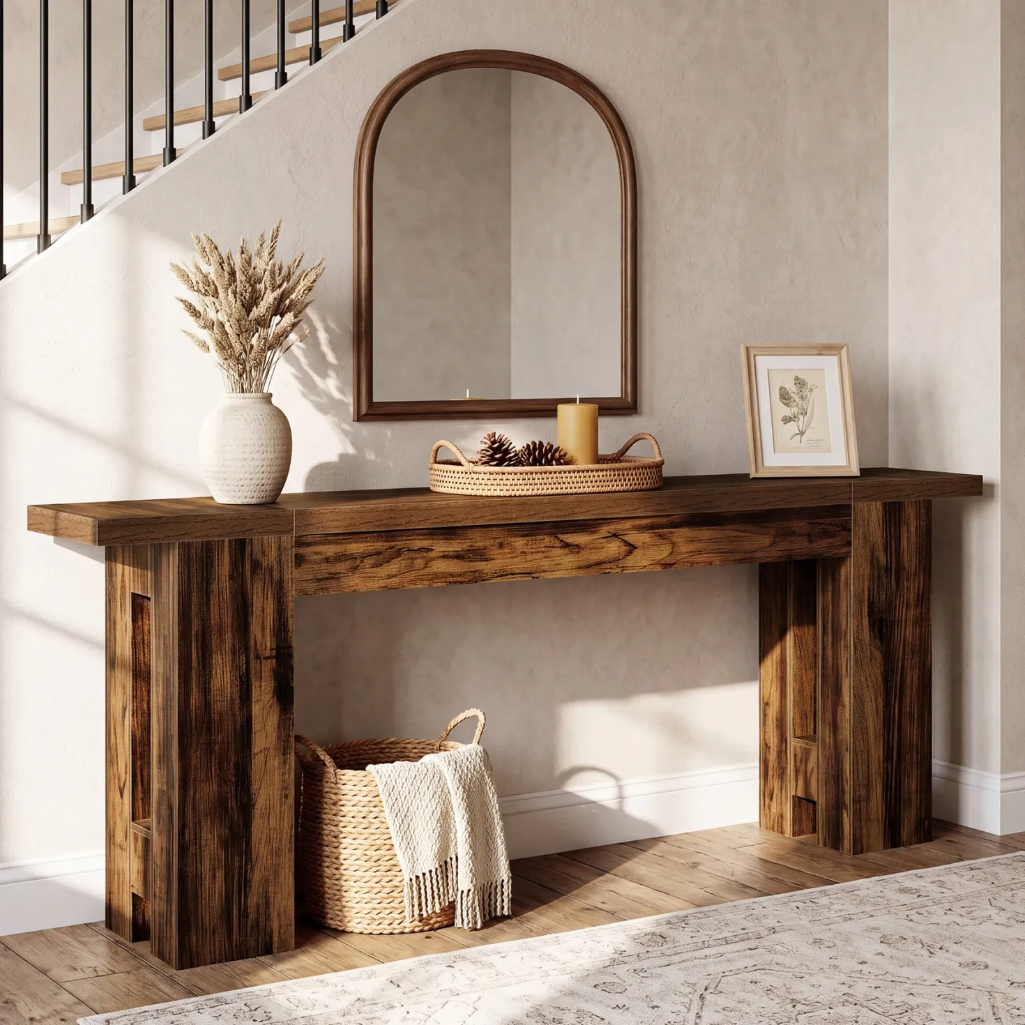 86.6" Long Console Table, Farmhouse Entryway Sofa Table Behind Couch for Hallway