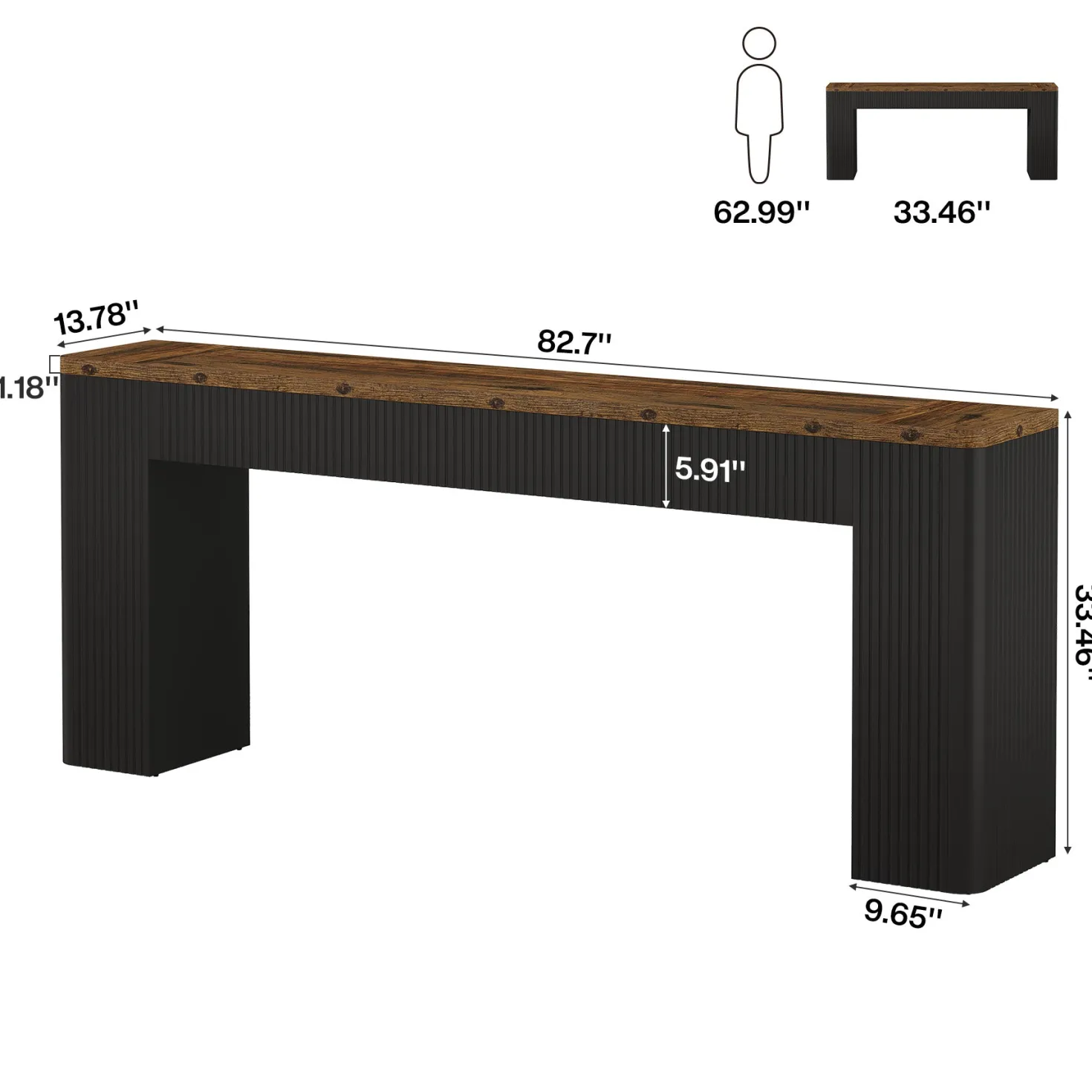 82.7" Long Console Table, Fluted Narrow Sofa Table Entryway Table with Curved Edges