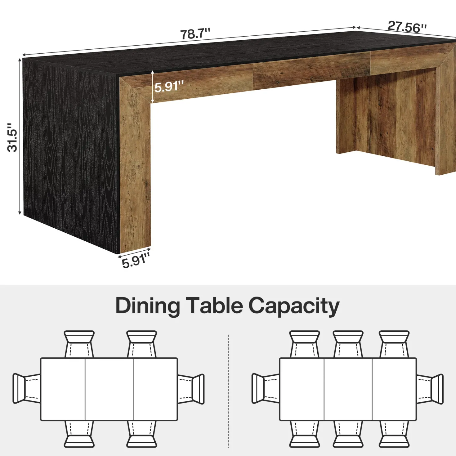 78.7" Long Dining Table, Rectangular Kitchen Table for 6-8 People