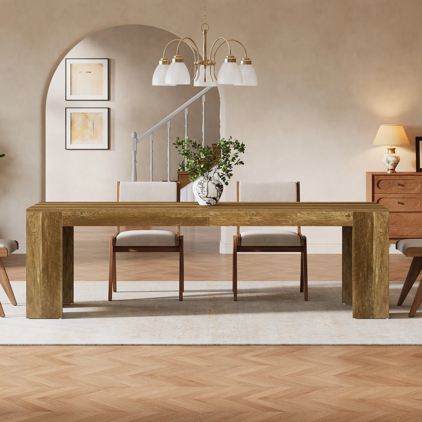 86.6" Long Dining Table, Rectangular Kitchen Table with Sturdy Legs for 6-8 People