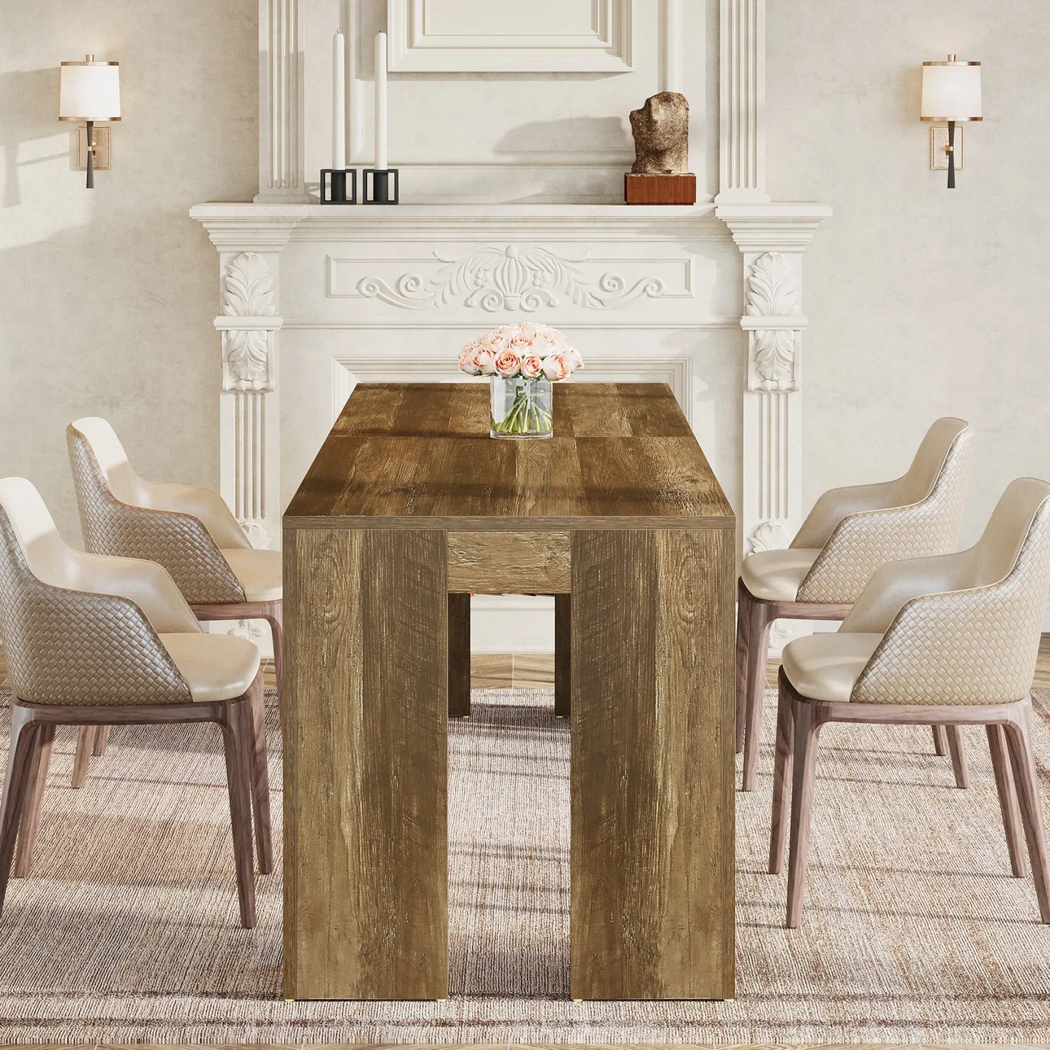 86.6" Long Dining Table, Rectangular Kitchen Table with Sturdy Legs for 6-8 People
