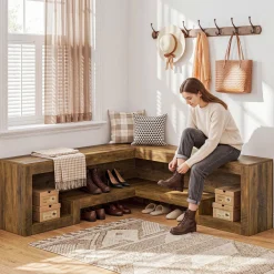 55“ L-Shaped Corner Bench, wooden Breakfast Nook Bench With Storage For Entryway