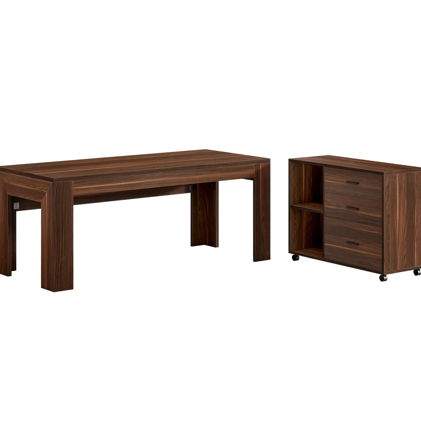 63" L-Shaped Desk, Executive Office Desk with Mobile Lateral File Cabinet