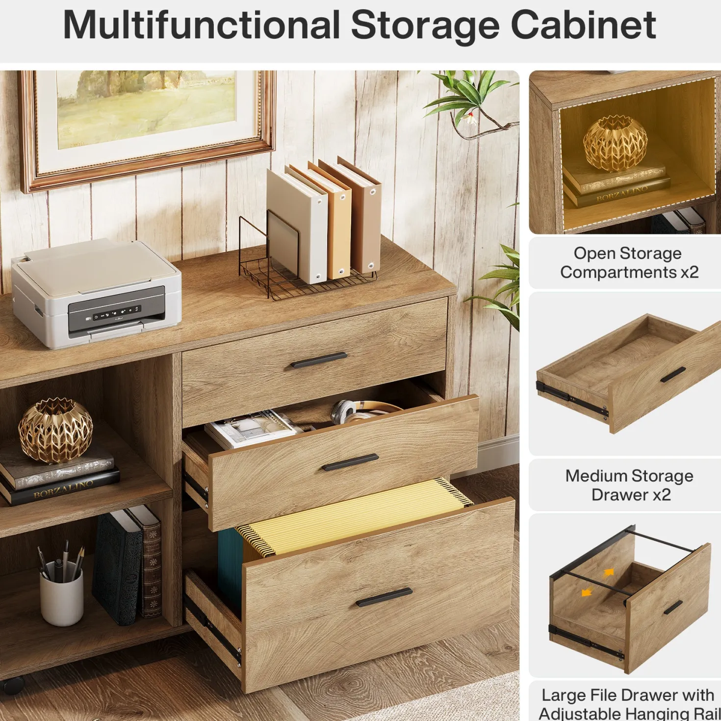 63" L-Shaped Desk, Executive Office Desk with Mobile Lateral File Cabinet
