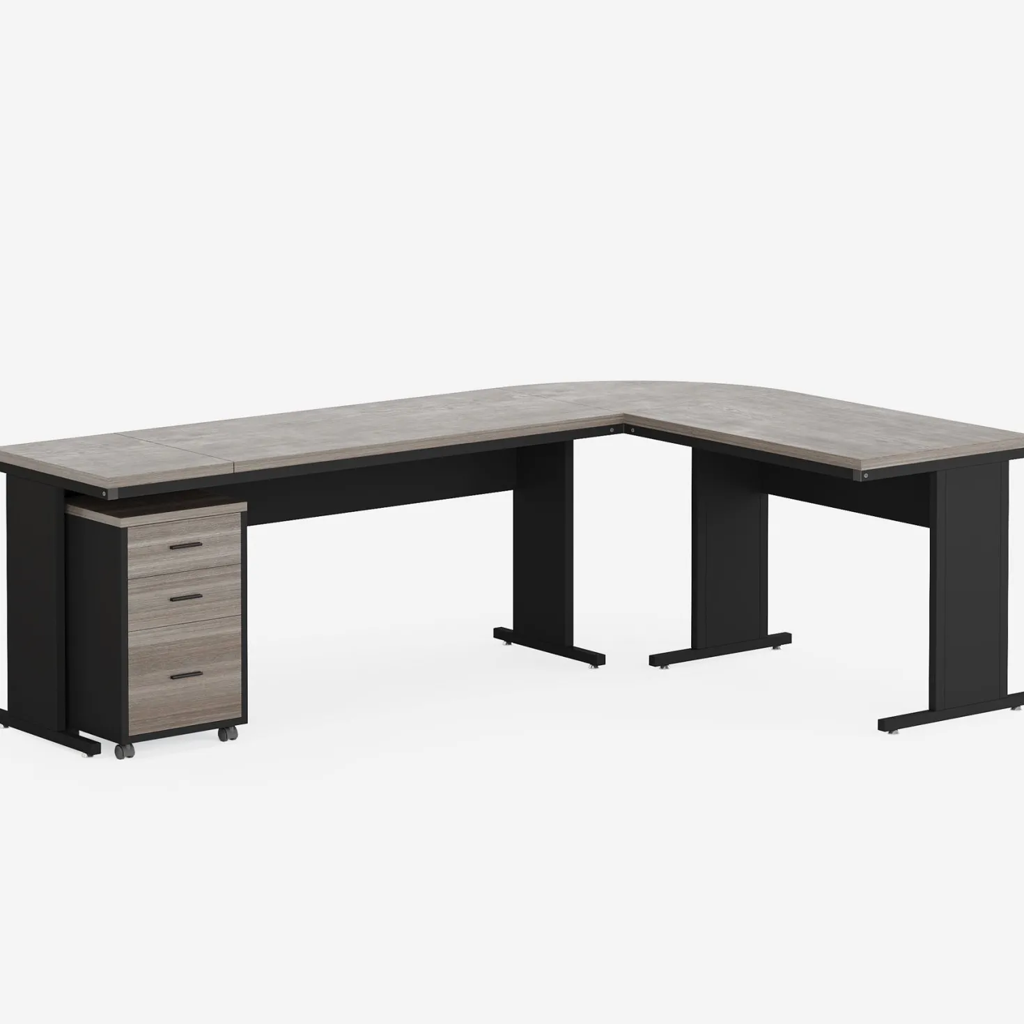 83" L-Shaped Desk, Industrial Corner Executive Desk with Mobile File Cabinet