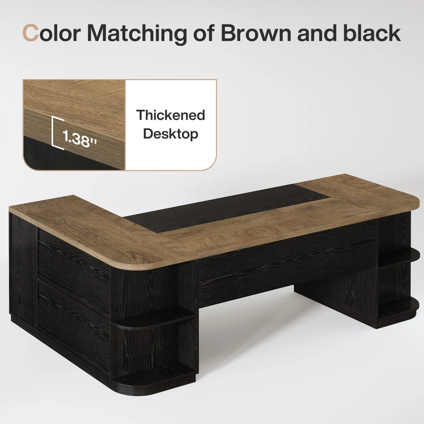 86.6" L-Shaped Executive Desk, Large Computer Desk with Drawers & 55" File Cabinet