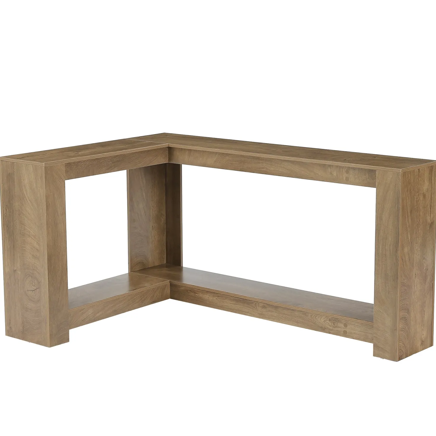 63" L-Shaped Sofa Table for Behind Couch, 2-Tier Storage Shelf for Living Room or Entryway Corner