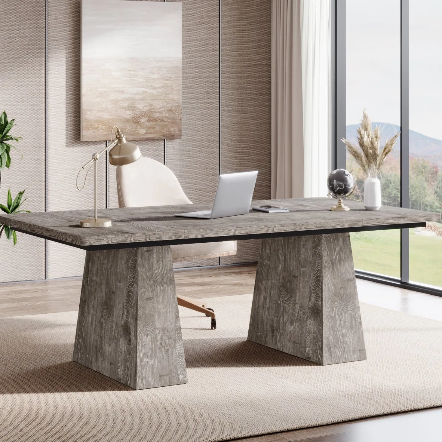 63" Modern Executive Desk, Large Office Computer Desk with Sturdy Double Pedestal