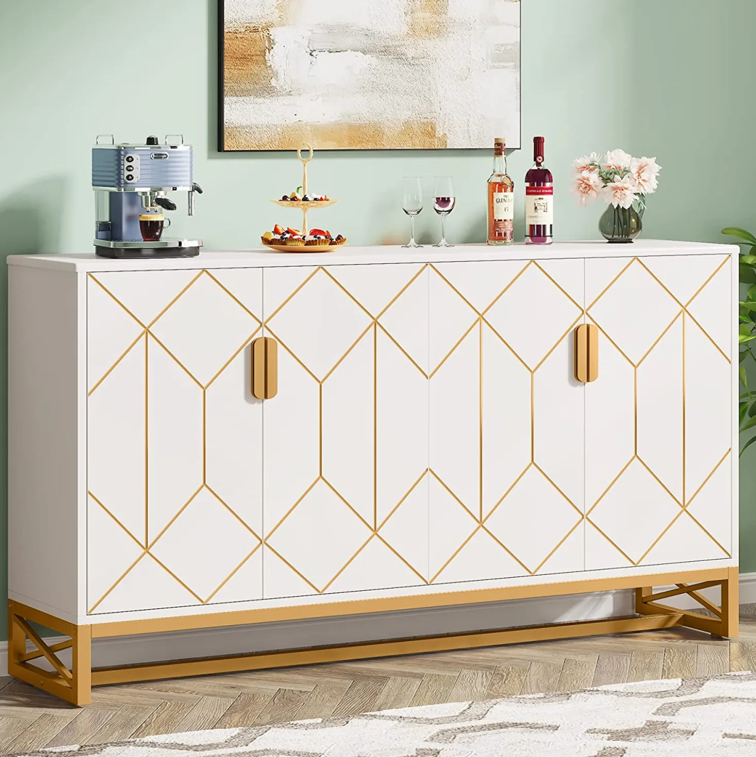59" Modern Sideboard Buffet Kitchen Storage Cabinet with Doors